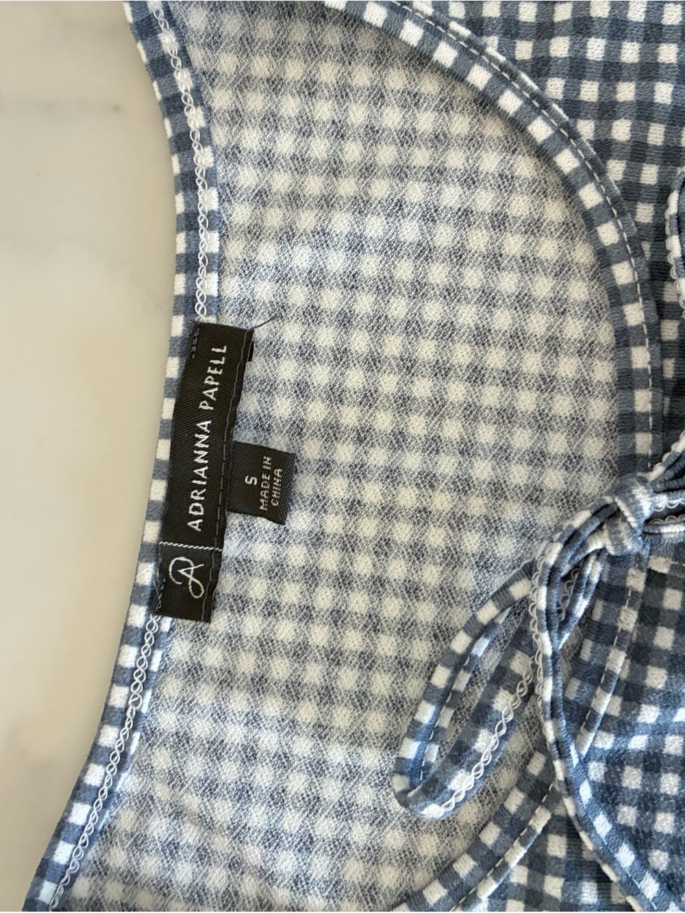 Adrianna Papell Blue and White Gingham Tie-Front Blouse - Picture 10 of 11